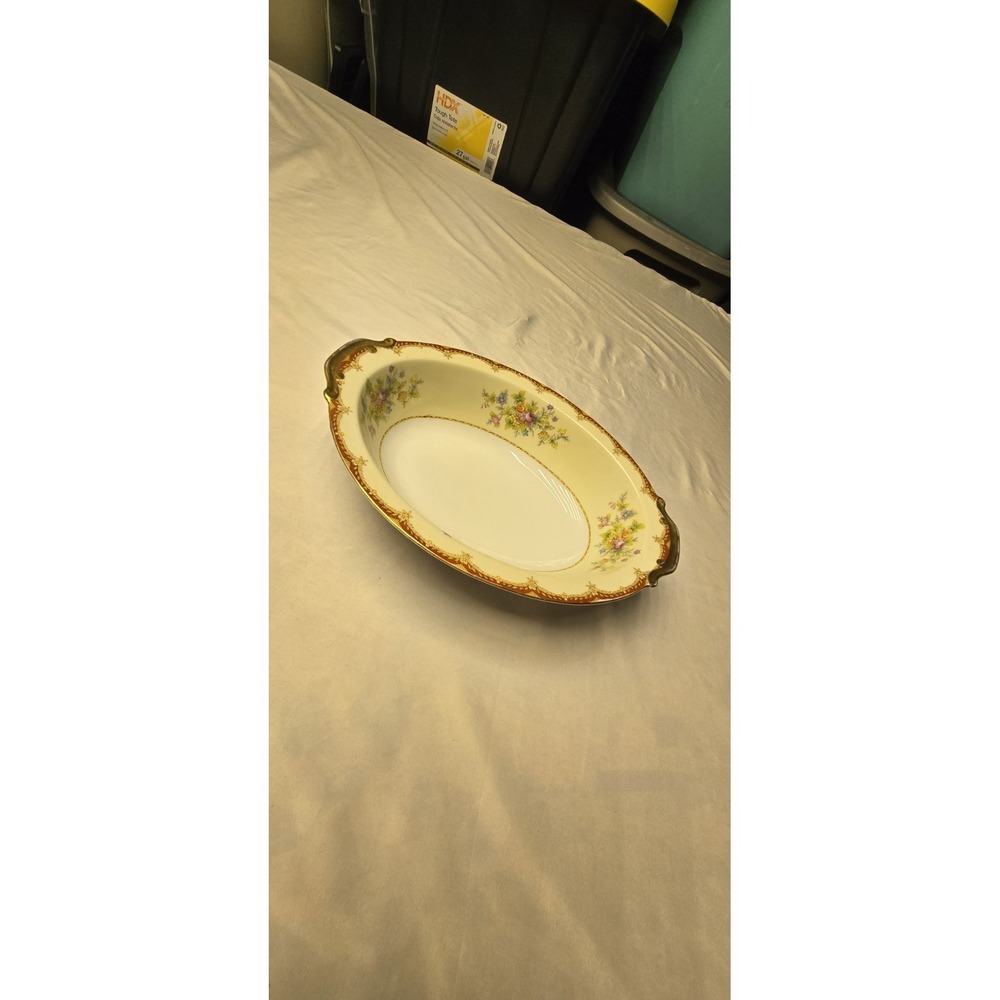 vintage Noritake China oval serving bowl with a floral design and gold trim